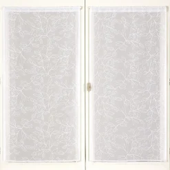 Best Dylrev Paire de voilages brodés feuilles 60x160cm - Finition passe-tringle - Blanc.
