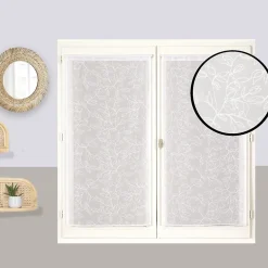 Best Dylrev Paire de voilages brodés feuilles 60x160cm - Finition passe-tringle - Blanc.
