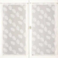 Sale Dylrev Paire de voilages imprimé gomme, vitrage finition passe-tringle, 60x90cm prêts à poser, blanc.