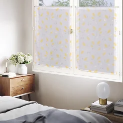 Sale Dylrev Paire de voilages imprimés feuilles en polyester 60x90cm, jaune, finition passe-tringle.