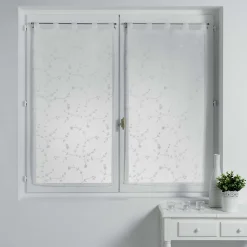 Outlet Douceur D'Intérieur Paire droite passants 2 x 60 x 120 cm voile sable brode petite fleur Blanc/Blanc