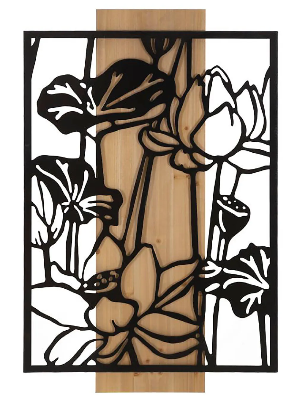 Best Mauro Ferretti Panneau décoratif 3D en métal noir bois marron fleur 60x2x90 cm