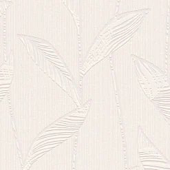 Best GoodHome Papier peint à peindre vinyle intissé texturé feuillage blanc L. 2500 x l. 106 cm Beeston