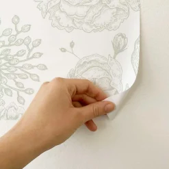 Discount Decochic Papier peint adhésif floral blanc et vert en vinyle lavable et amovible - 1 rouleau 50x300 cm -
