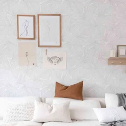 Decochic Papier peint adhésif palmier gris et blanc en vinyle lavable et amovible - 1 rouleau 50x300 cm -* Papier Peint Naturel Et Tropical|Papier Peint Pour Cuisine
