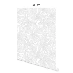 Decochic Papier peint adhésif palmier gris et blanc en vinyle lavable et amovible - 1 rouleau 50x300 cm -* Papier Peint Naturel Et Tropical|Papier Peint Pour Cuisine