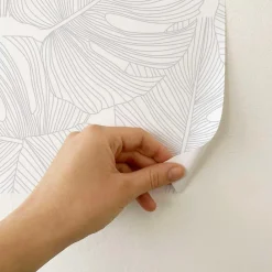 Decochic Papier peint adhésif palmier gris et blanc en vinyle lavable et amovible - 1 rouleau 50x300 cm -* Papier Peint Naturel Et Tropical|Papier Peint Pour Cuisine