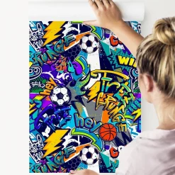Outlet Muralo Papier Peint BALLE Graffitis Colorés Pour Chambre D'Enfant