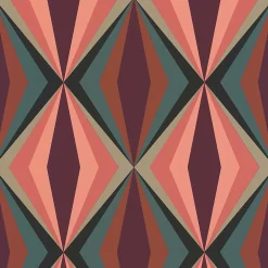 Lutece Papier peint Bensimon vinyle intissé losange seventies Rose et vert* Papier Peint Géométrique