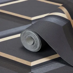 Clearance GoodHome Papier peint cornus sur intissé noir et or