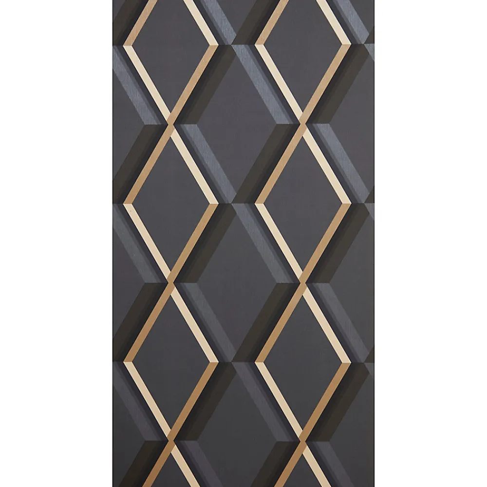 Clearance GoodHome Papier peint cornus sur intissé noir et or