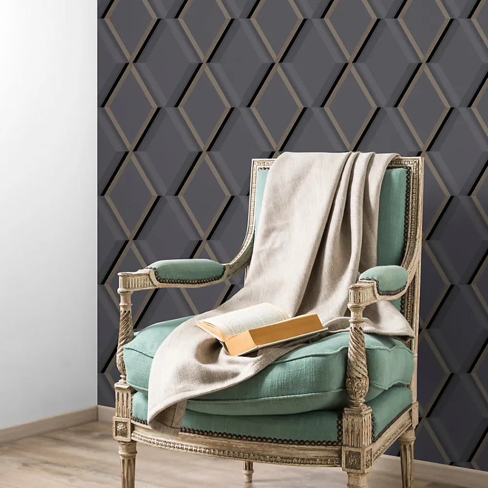 Clearance GoodHome Papier peint cornus sur intissé noir et or