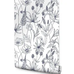 Clearance Muralo Papier Peint Fleurs Herbes Plantes Dans Style Rétro Pour La Chambre