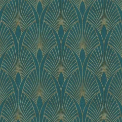 A.S. Creation Papier peint imprimé Glamour - Petrole Or - 10 x 0,53 m* Papier Peint Art Déco