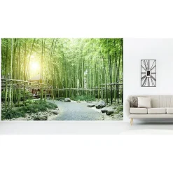 Discount Scenolia Papier peint intissé BAMBOUS VERTS zen 400 x 270 cm (LxH) - Tapisserie murale panoramique XXL, Made in France par