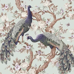 Laura Ashley Papier peint intissé Belvedere imprimé paons vert sauge L.1000 x l.52cm* Papier Peint Fleuri