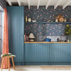 William Morris Papier peint intissé Bird pomegranate bleu marine, corail L.1000 x l.52cm* Papier Peint Pour Couloir