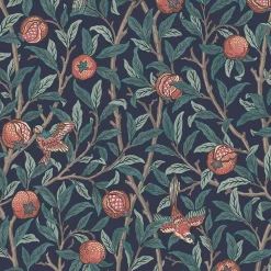 William Morris Papier peint intissé Bird pomegranate bleu marine, corail L.1000 x l.52cm* Papier Peint Pour Couloir
