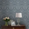 Hot Laura Ashley Papier peint intissé Damask Herladic imprimé damassé bleu marine L.1000 x l.52cm