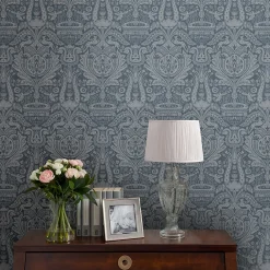Hot Laura Ashley Papier peint intissé Damask Herladic imprimé damassé bleu marine L.1000 x l.52cm