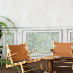Plage Papier peint intissé décoratif, motif feuille tropicale, jungle, imitation boiseries, 75 cm X 200 cm* Papier Peint Art Déco