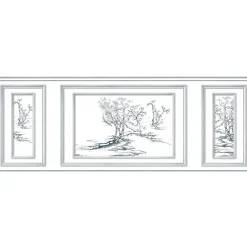 Plage Papier peint intissé décoratif, motif oeuvre d'art arbre, imitation boiseries, 75 cm X 200 cm* Papier Peint Art Déco