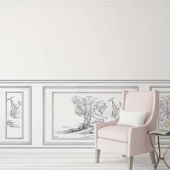 Plage Papier peint intissé décoratif, motif oeuvre d'art arbre, imitation boiseries, 75 cm X 200 cm* Papier Peint Art Déco