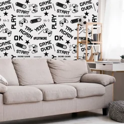 Discount Muralo Papier Peint Intissé ECRITS Noir Et Blanc Pour Chambre D'Enfant