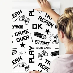 Discount Muralo Papier Peint Intissé ECRITS Noir Et Blanc Pour Chambre D'Enfant