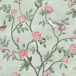 New Laura Ashley Papier peint intissé Eglantine imprimé fleurs d'eglantine vert L.1000 x l.52cm