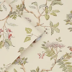 Laura Ashley Papier peint intissé Elderwood imprimé fleurs beige L.1000 x l.52cm* Papier Peint Pour Chambre|Papier Peint
