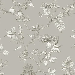 Laura Ashley Papier peint intissé Elderwood imprimé fleurs gris L.1000 x l.52cm* Papier Peint Fleuri
