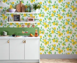 Discount Envy Papier peint intissé Feeling fruity imprimé feuilles citrons jaune L.1000 x l.52cm
