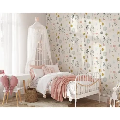 Best Lutèce Papier peint intissé fleuri Les aventures Louise fleurs et feuillage rose L.1001 x l.53cm