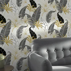Clearance GoodHome Papier peint intissé Selago noir or et blanc