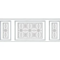 Plage Papier peint intissé gris motif arabesque, décoratif unique, imitation boiseries, 75 cm X 200 cm* Papier Peint Art Déco