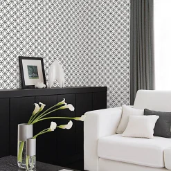 Hot Lutece Papier peint intissé Jardin Secret mat et satiné hexagone blanc, noir l.1000 x l.53 cm