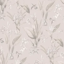 Hot Lutece Papier peint intissé Jardin Secret mat et satiné plantes, fleurs, botanique beige, vieux rose l.1000 x l.53 cm