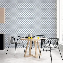 Discount Lutece Papier peint intissé Jardin Secret mat et satiné hexagone bleu, blanc l.1000 x l.53 cm