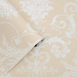 Laura Ashley Papier peint intissé Josette imprimé bouquet de roses beige L.1000 x l.52cm* Papier Peint Fleuri