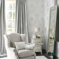 Laura Ashley Papier peint intissé Josette imprimé bouquet de roses gris métal argent L.1000 x l.52cm* Papier Peint Baroque