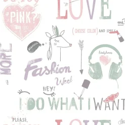 Lutèce Papier peint intissé Les aventures " I Want " rose, vert, bleu pastel L.1005 x l.53cm*Enfant Papier Peint Enfant