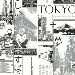 Lutèce Papier peint intissé Les aventures ville de Tokyo noir, argenté L.1005 x l.53cm*Enfant Papier Peint Enfant