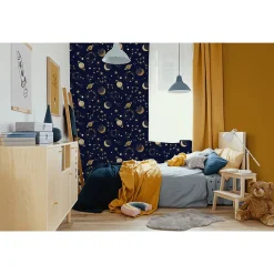 Online Lutèce Papier peint intissé Les aventures astre doré, bleu marine L.1005 x l.53cm
