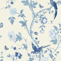 Laura Ashley Papier peint intissé Palace summer imprimé oiseaux, fleurs bleu L.1000 x l.52cm