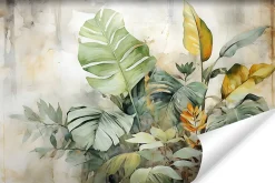 Outlet Muralo Papier Peint Intissé Photo Pour Chambre FEUILLES Plantes Aquarelle 360cm x 240cm