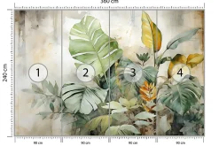 Outlet Muralo Papier Peint Intissé Photo Pour Chambre FEUILLES Plantes Aquarelle 360cm x 240cm