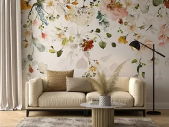 Sale Muralo Papier Peint Intissé Photo Pour Salon FLEURS Colorées Feuilles Plantes Nature 270cm x 180cm