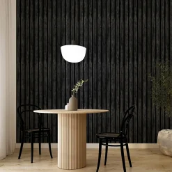 Clearance Muralo Papier Peint Intissé Pour Chambre PLANCHES Noir Lamelles Bois Imitation