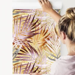 Sale Muralo Papier Peint Intissé Pour La Chambre FEUILLES Exotiques Plantes Tropicales